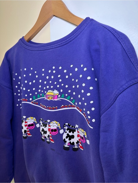 Sweaters - Vintage Purple Holiday Cow Graphic Sweatshirt No Bull By Limited Edition 1109